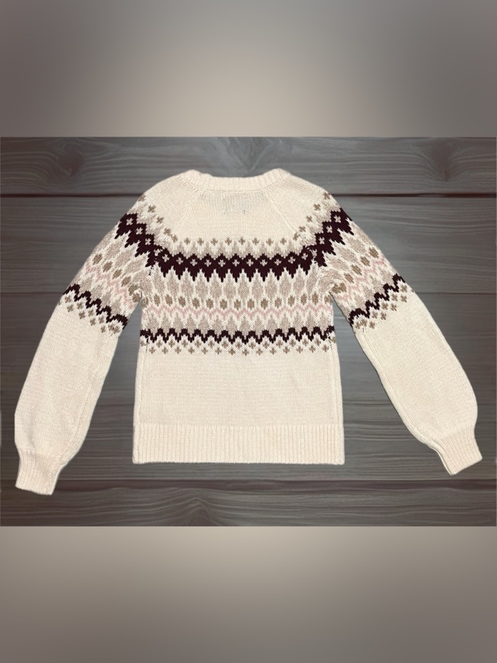 🍂 Abercrombie & Fitch Crewneck Sweater~Women’s Sz Sm~Cream w/ Fair Isle Pattern - Picture 7 of 11
